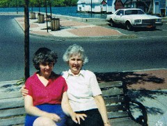 Ruth Bennett McDougal Dorrough; Alice Bennett; on the pier at Canandaigua Lake